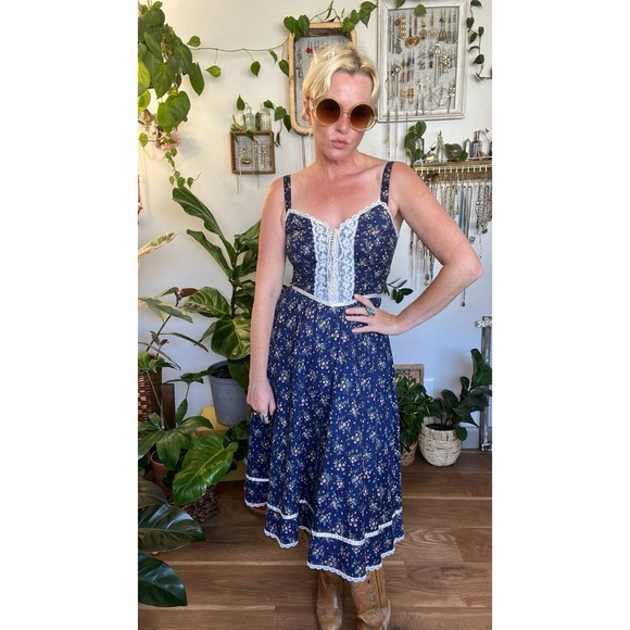 Vintage Gunne Sax Calico Sundress 70s Prairie Corragecore Dress XS - Picture 5 of 10